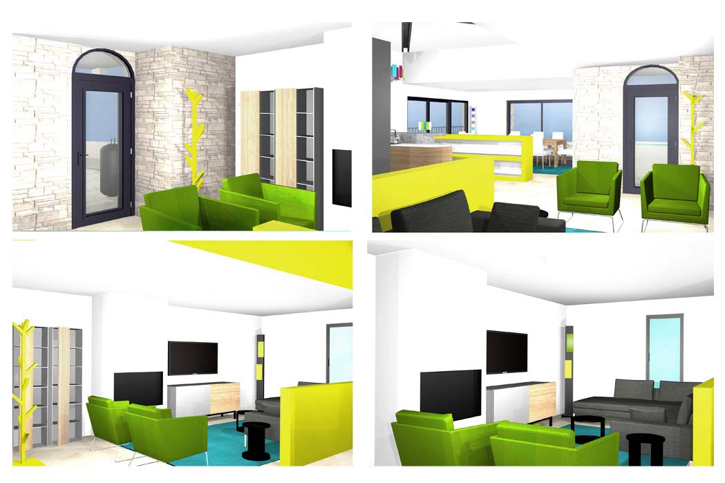 MS Architecture interieur Lyon - Vue 3D Aménagement interieur pour particuliers - Salon